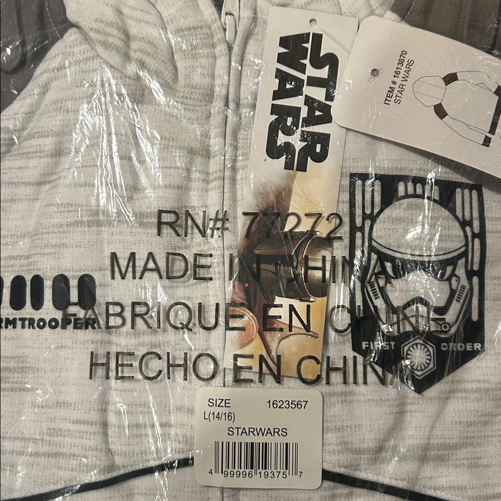NWT Star Wars Youth Boys Full Zip Hoodie WHITE - size L (14/16) - Picture 8 of 8